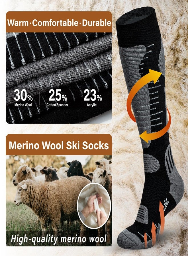 Ozaiic Merino Wool Ski Socks Mens Womens 2 Pairs for Skiing, Snowboarding, Thermal Knee High Winter Warm Sports Performance Socks - Image 2